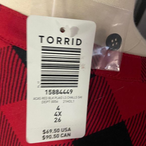 Torrid Red and Black plaid challis shirt dress SIZE 4 - Picture 6 of 6